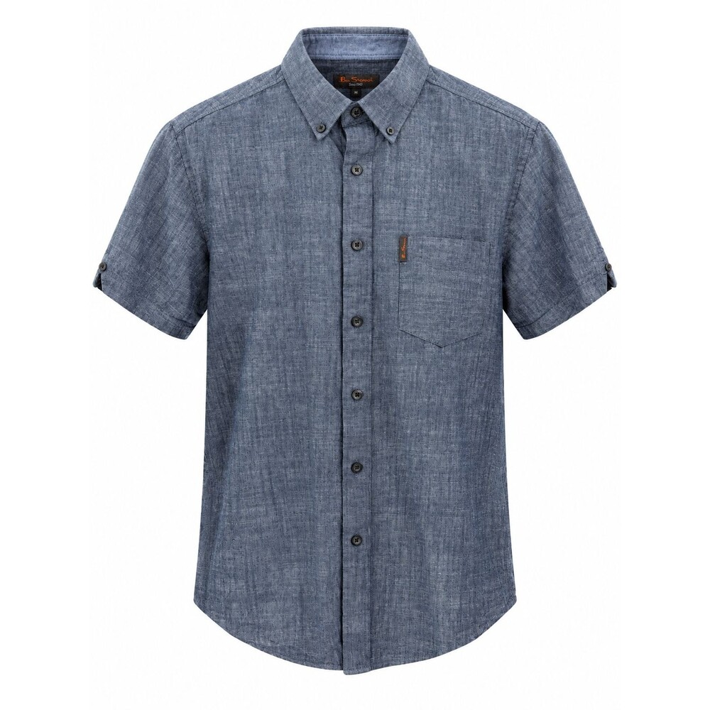 Ben Sherman Chambray Button Dn Shirt Cotton S/S Ments Sz M Blue Denim Preppy EUC